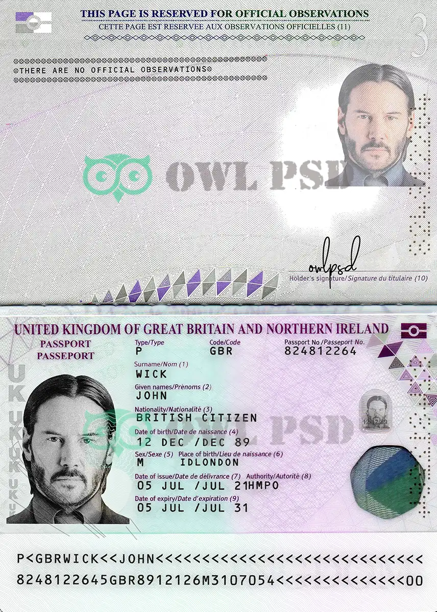 United Kingdom Passport Template 2020 preview image 1