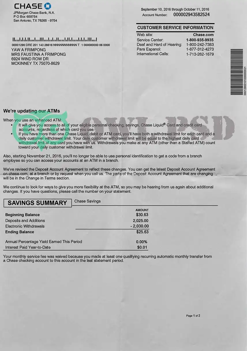 UK  Chase Bank Statement Template preview image 1