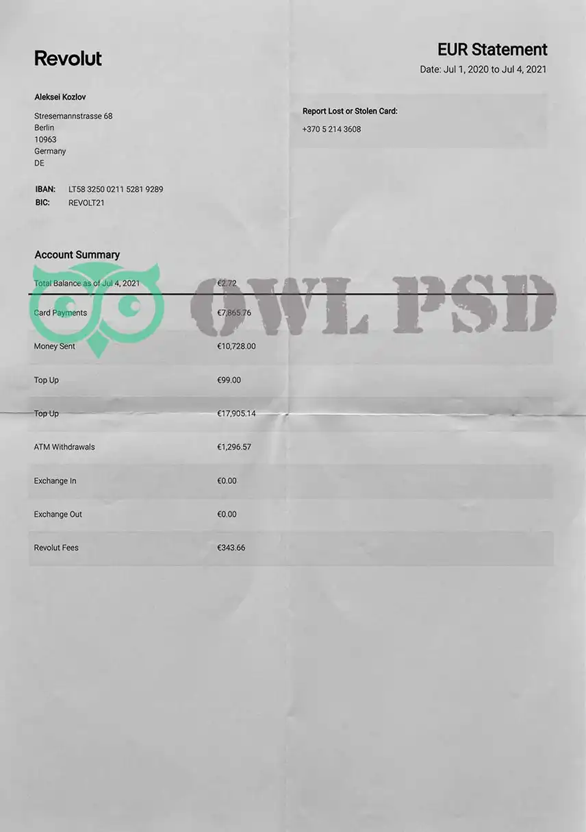 UK Revolut Bank Statement Template preview image 1