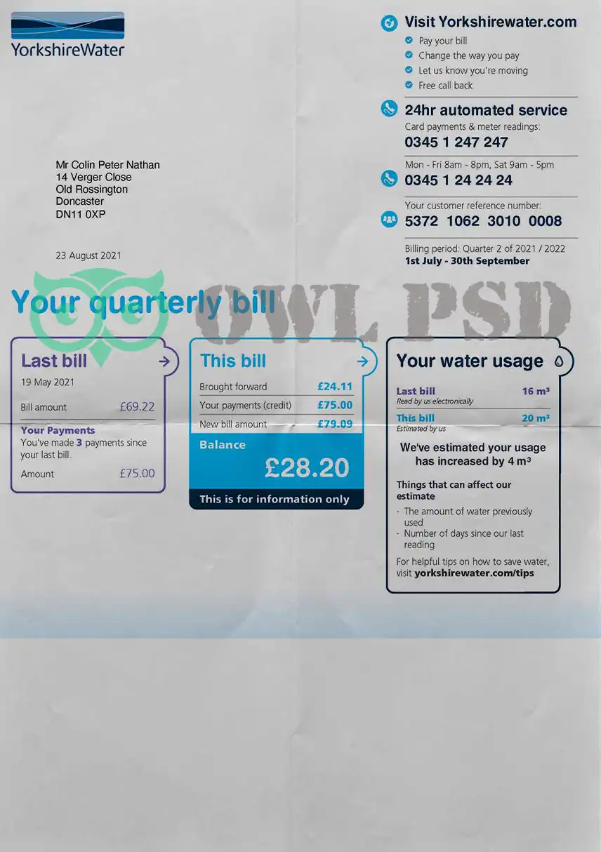 UK Yorkshire Water Template preview image 1