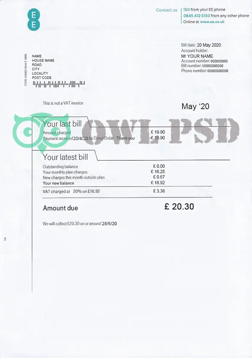 UK EE Bill Template preview image 1