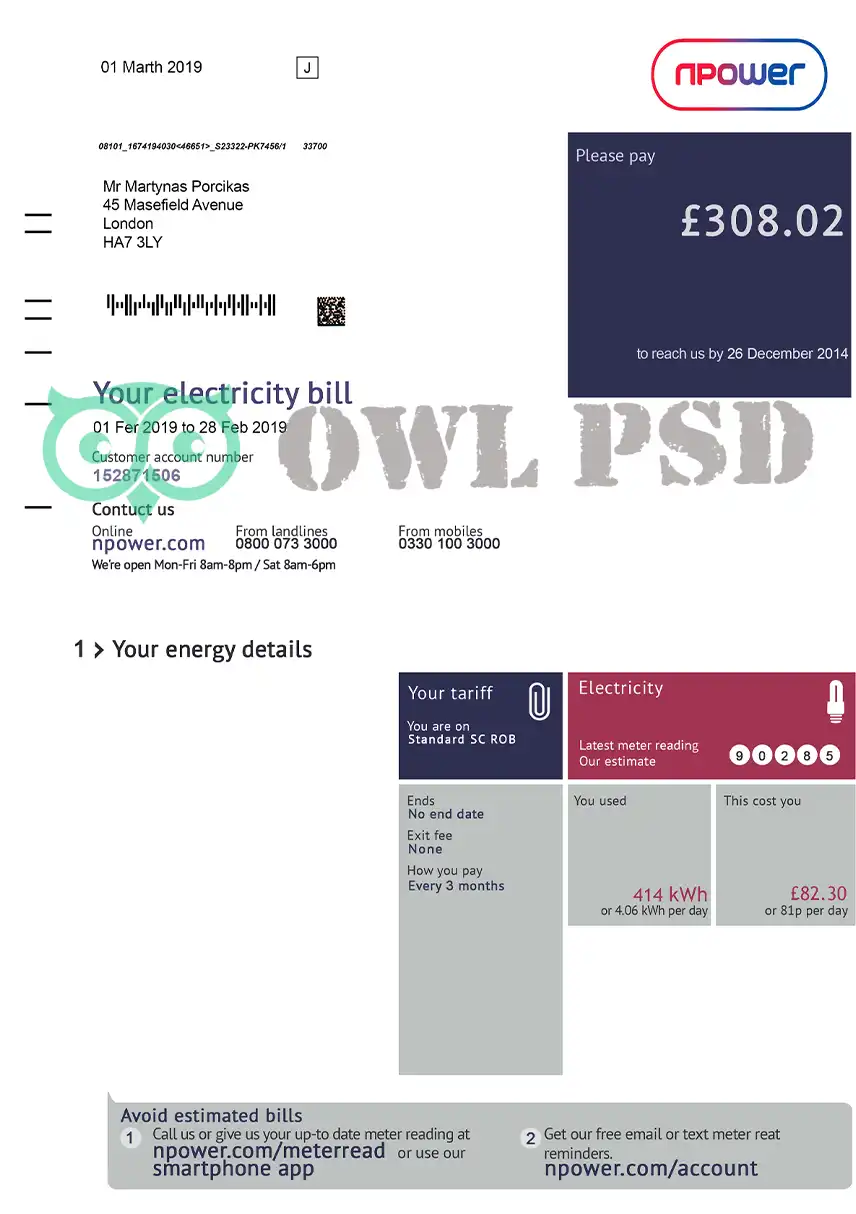 UK NPower Template preview image 1