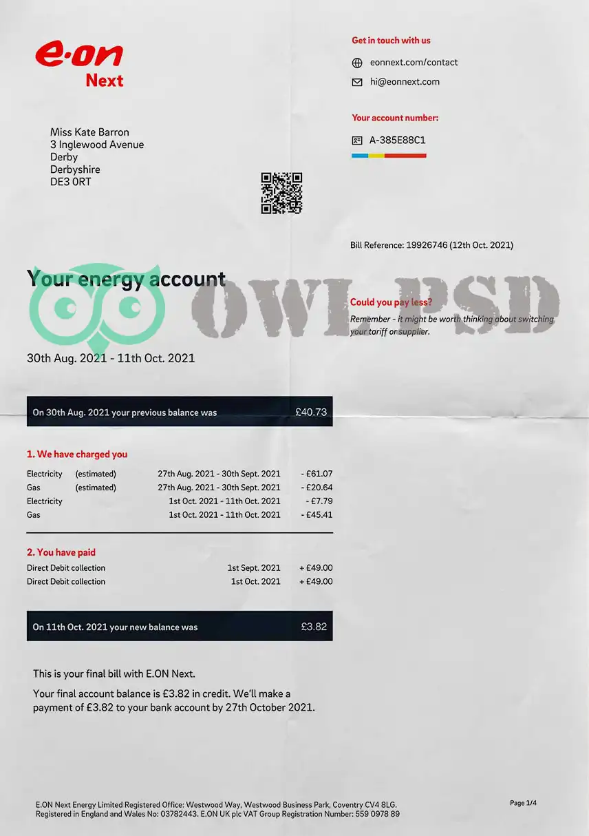 Germany E-ON Utility Bill Template preview image 1
