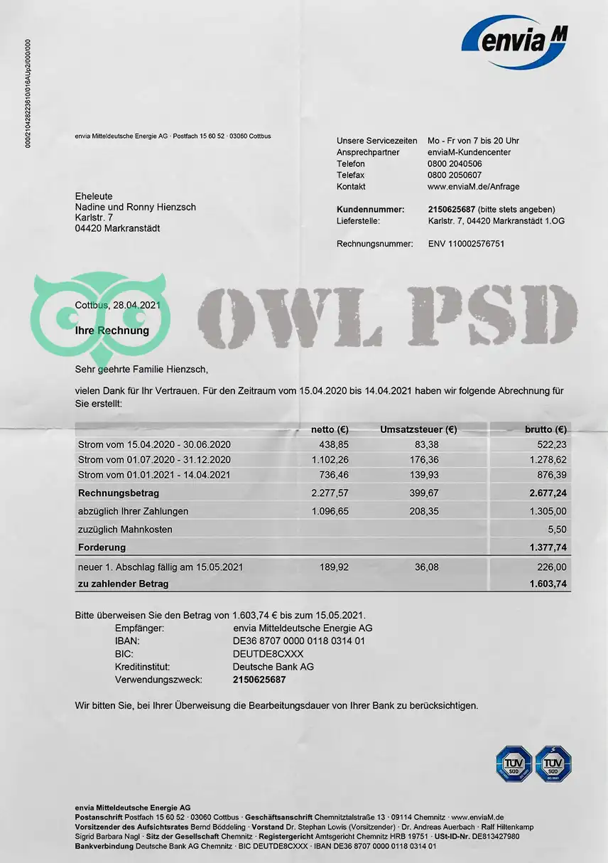 Germany Enviam Utility Bill Template preview image 1