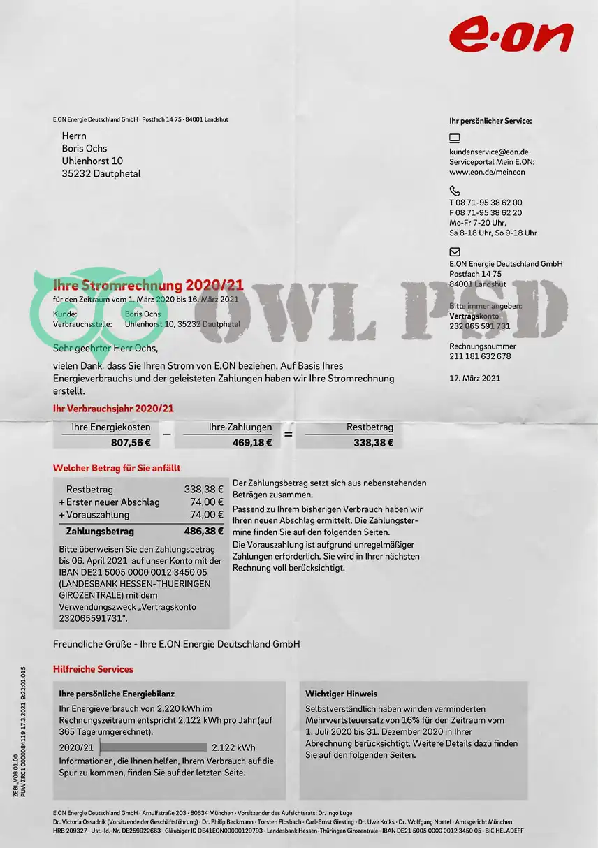 Germany EON Utility Bill Template preview image 1