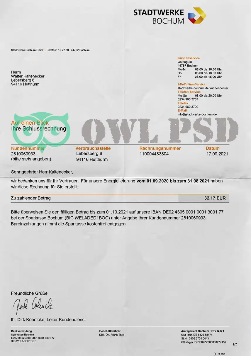 Germany Stadtwerke Utility Bill Template preview image 1