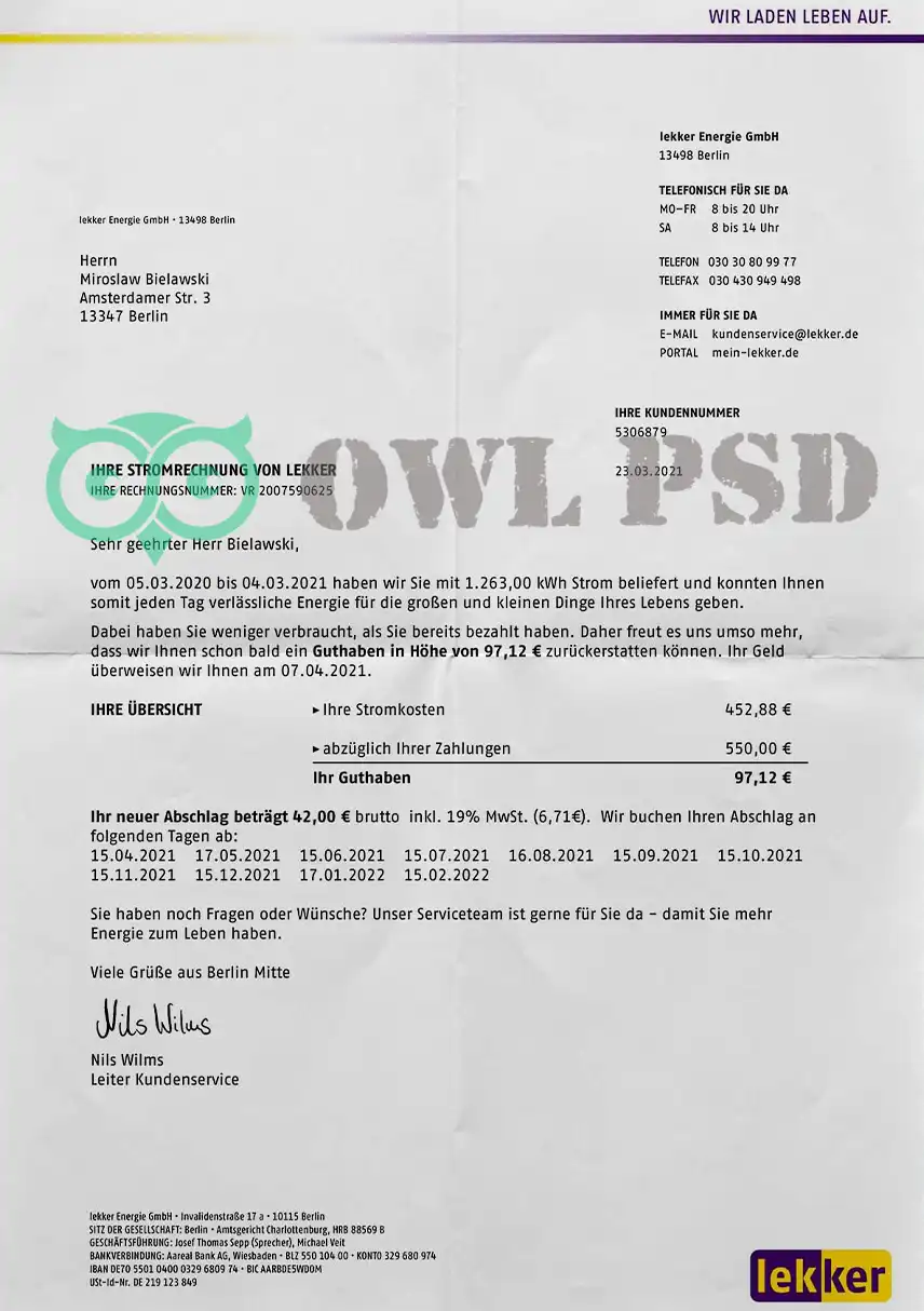 Germany Lekker Utility Bill Template preview image 1