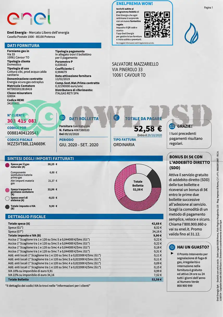 Italy Enel Gas Utility Bill Template preview image 1