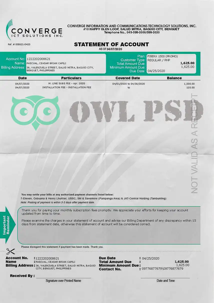 Philippines Converge  Utility Bill Template preview image 1