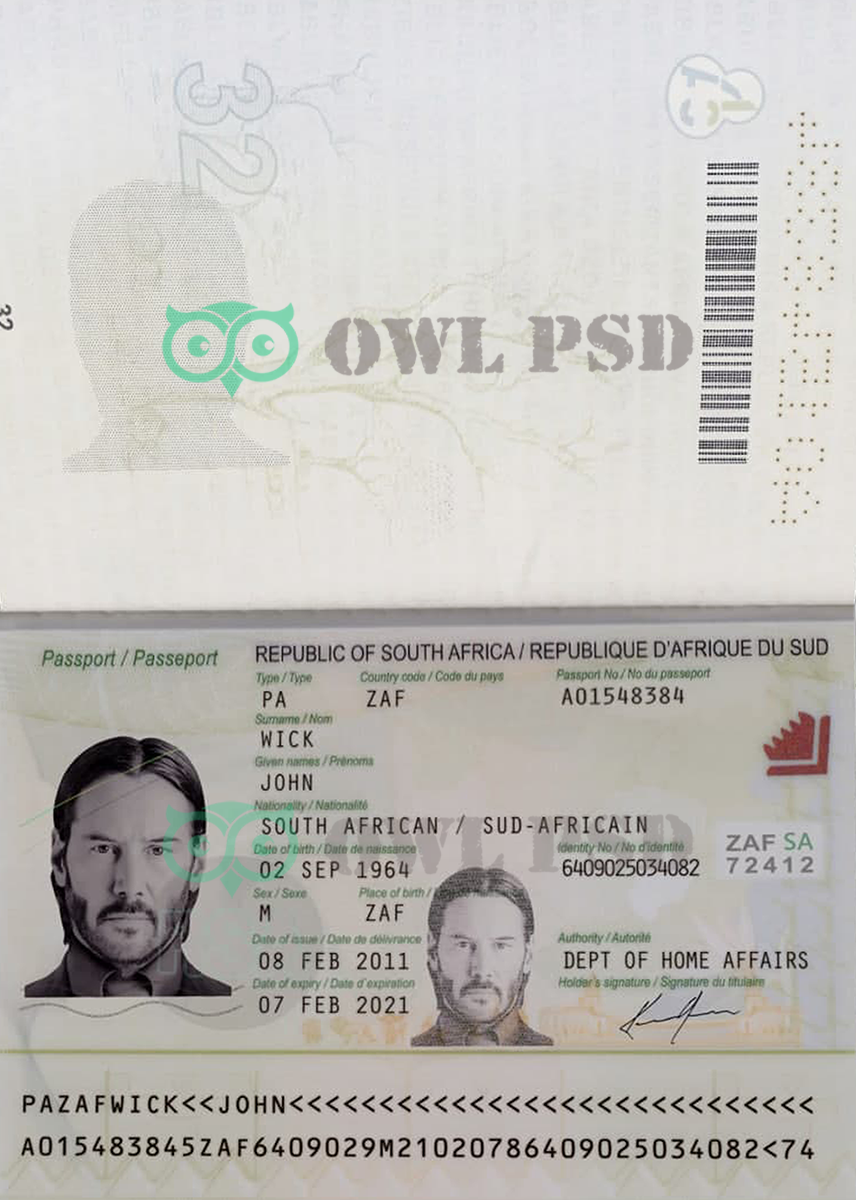 South Africa Passport Template 2009 preview image 1