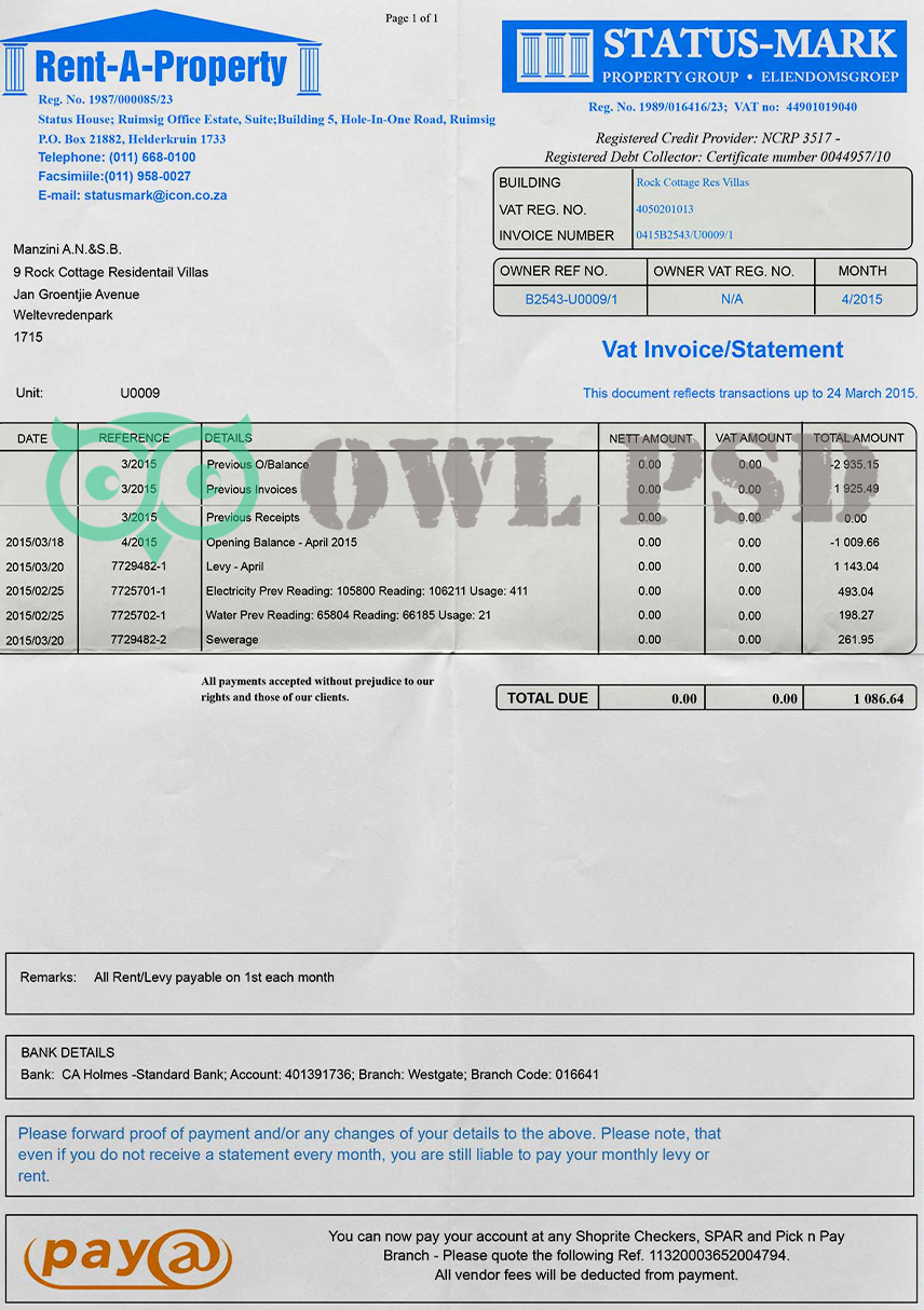 South Africa Rent-A-Property Statement Template preview image 1