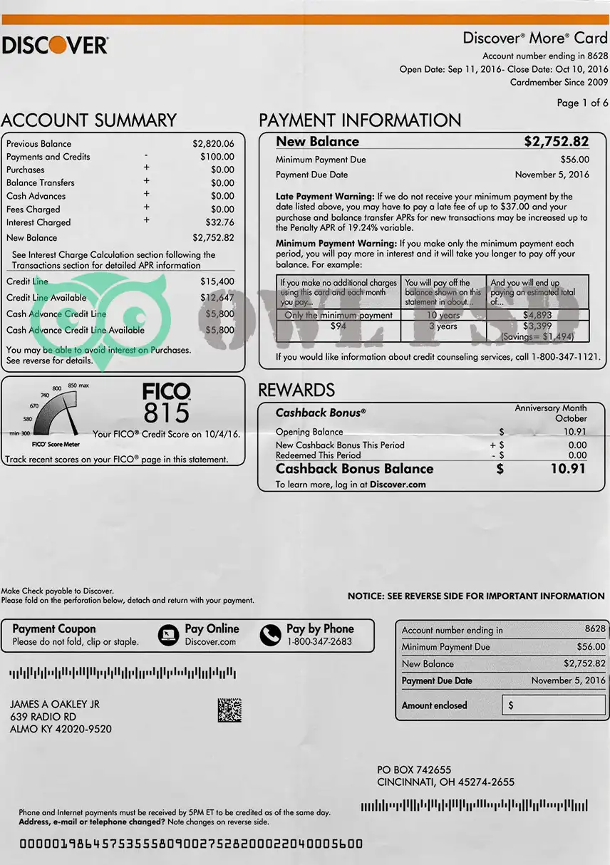 United States Discover Bank Statement Template preview image 1