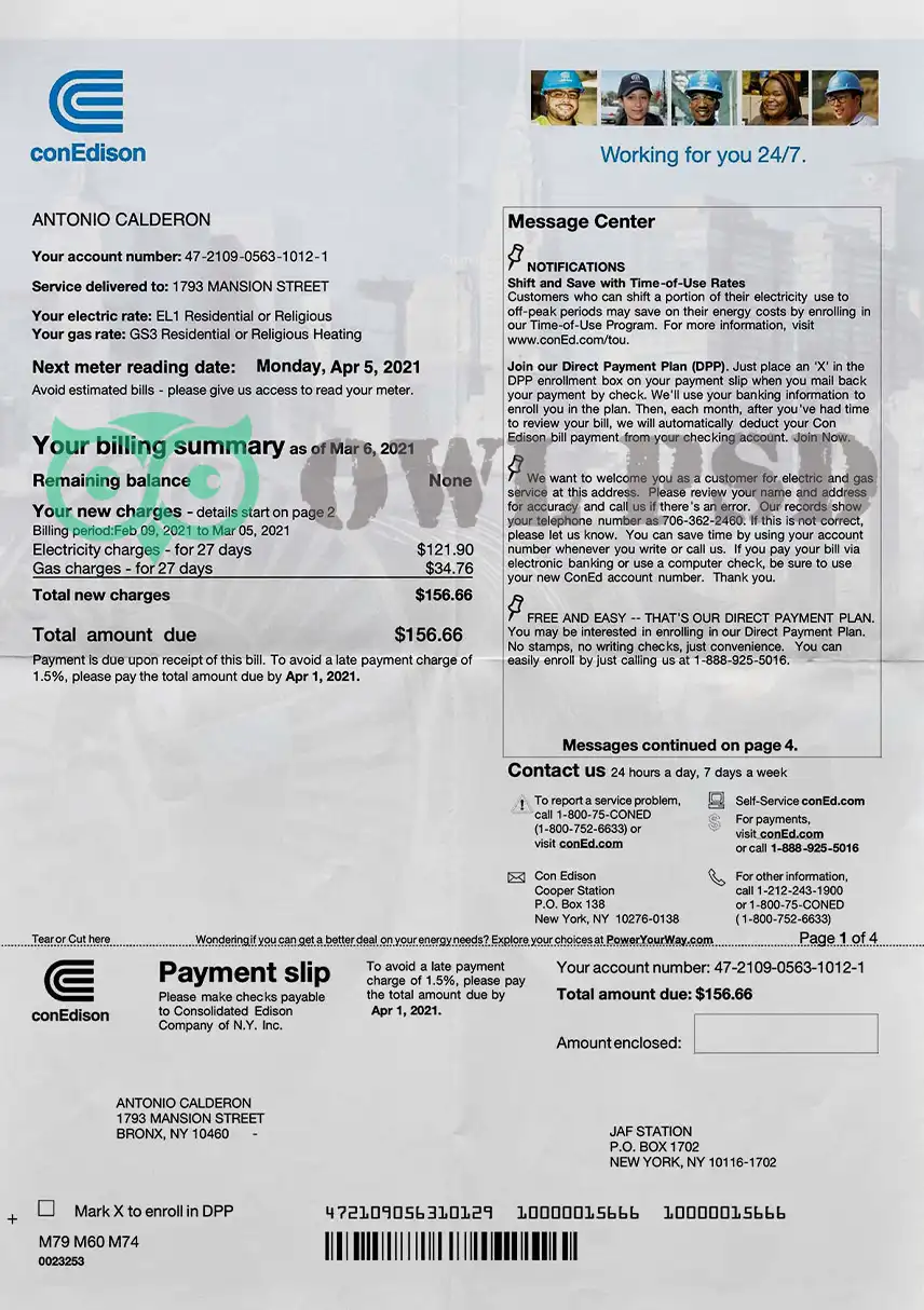 United States Consolidated Edison Utility Bill Template preview image 1