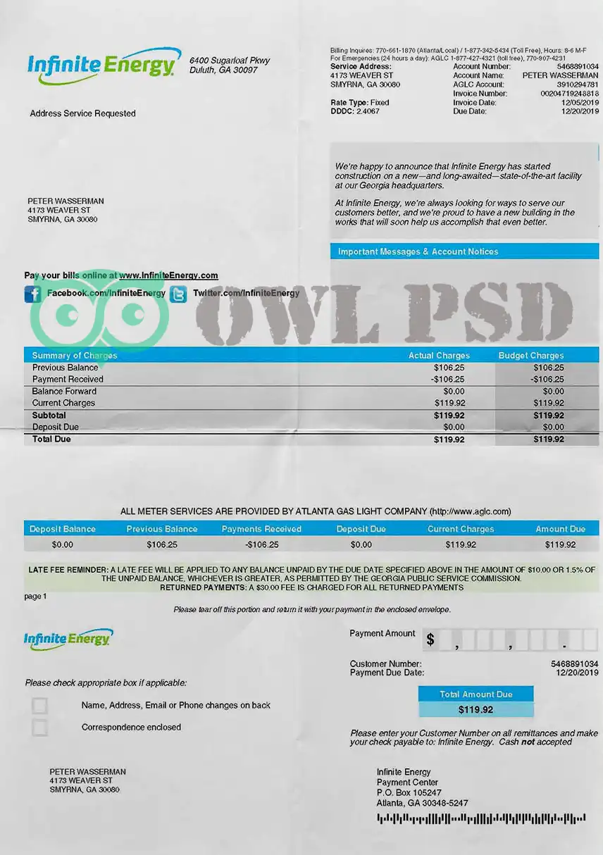 United States Infinitive Energy Utility Bill Template preview image 1