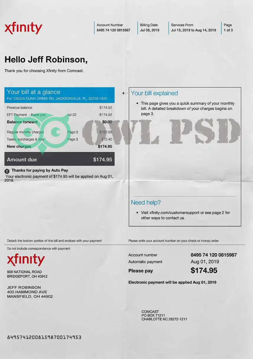United States Xfinity Utility Bill Template preview image 1