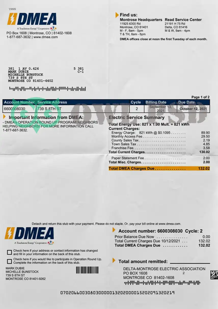 United States DMEA Utility Bill Template preview image 1
