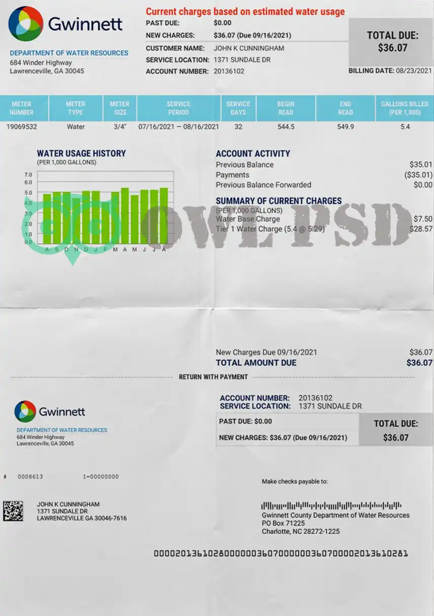 United States Gwinnett Utility Bill Template preview image 1