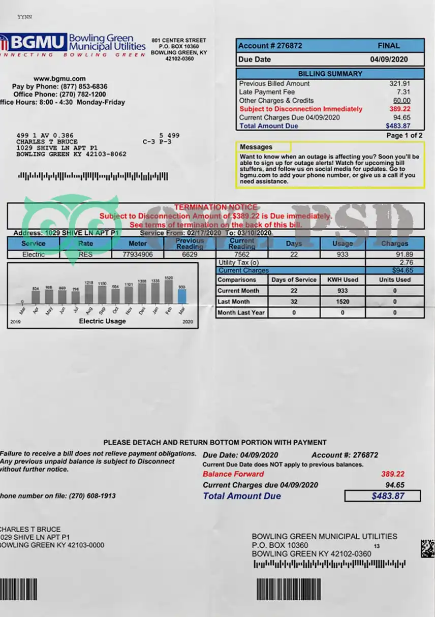 United States BGMU Utility Bill Template preview image 1