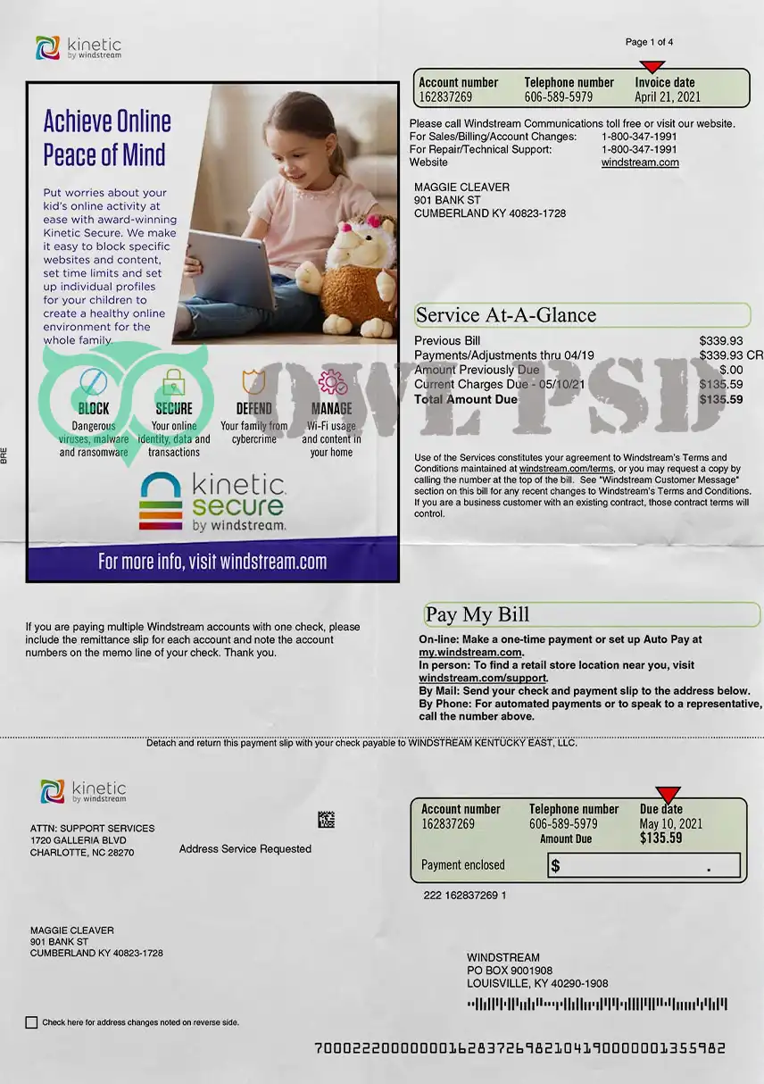 United States Windstream Utility Bill Template preview image 1