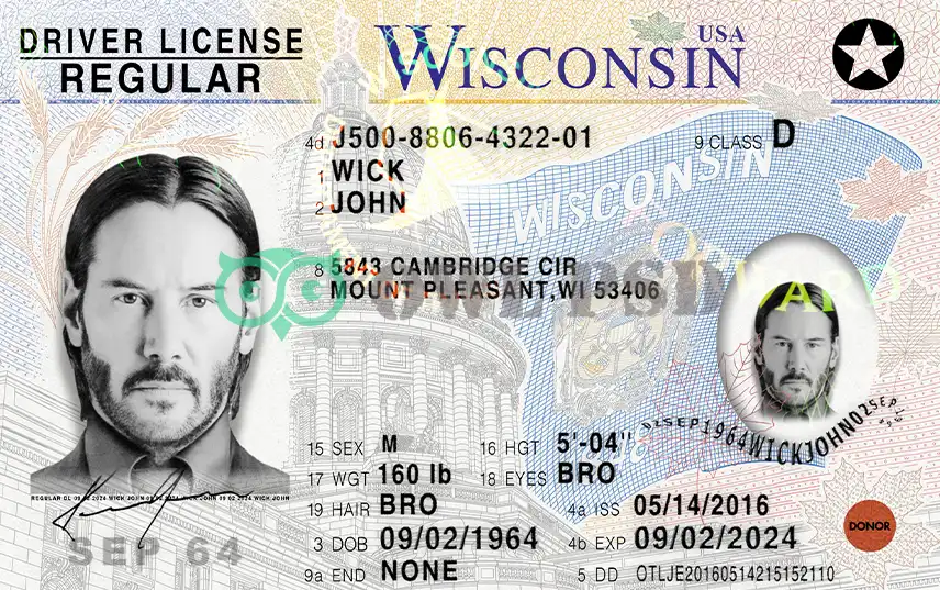 United States (Wisconsin) Driver License New Template preview image 1