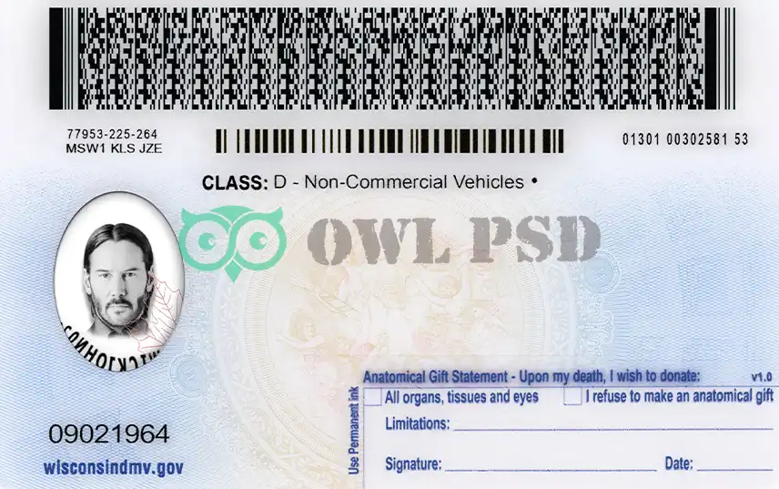 United States (Wisconsin) Driver License New Template preview image 2