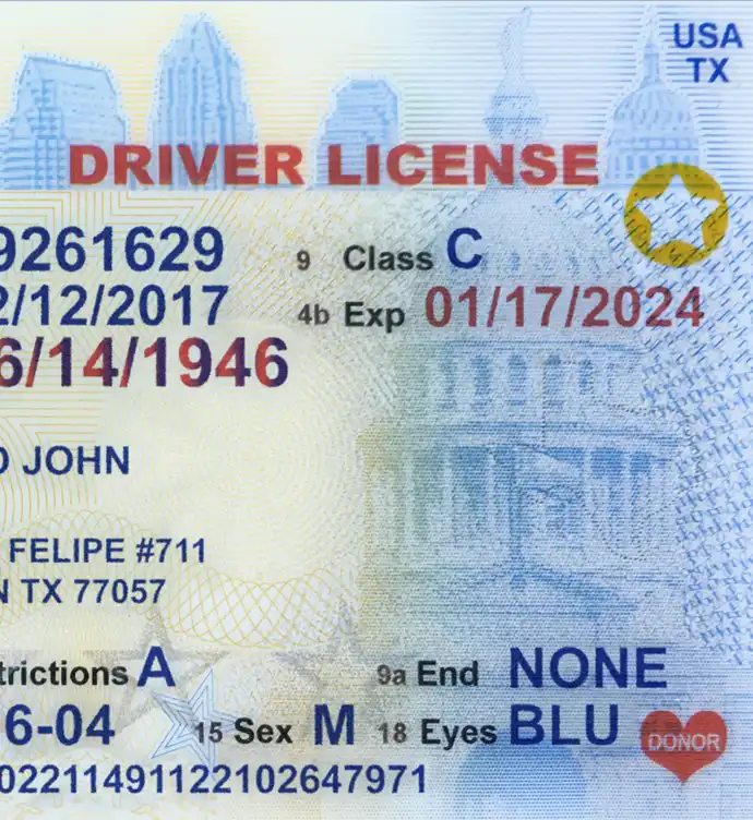United States (Texas) Driver License Old Template preview image 2