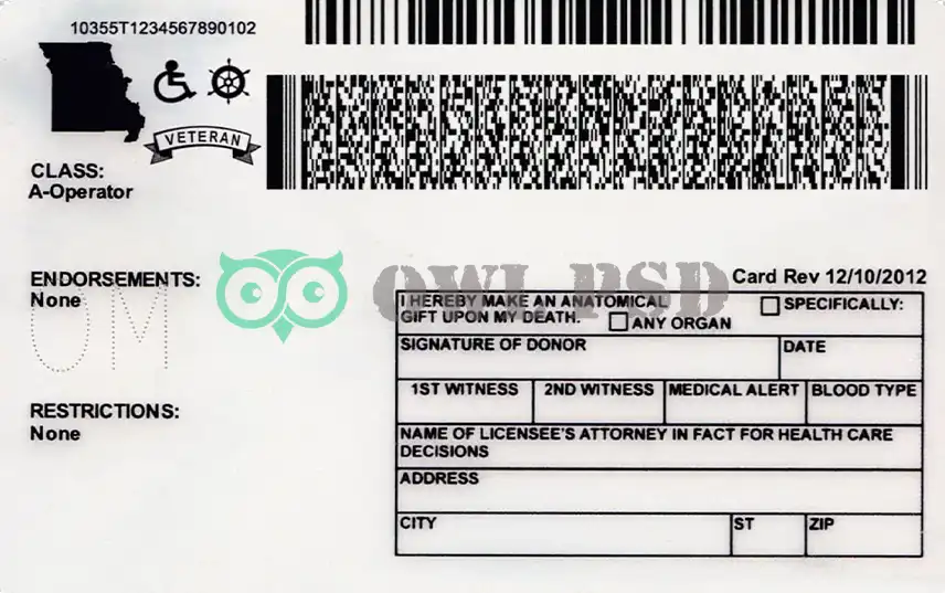United States (Missouri) Driver License Old Template preview image 1