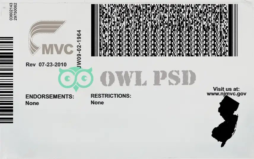 United States (New Jersey) Driver License New Template preview image 2