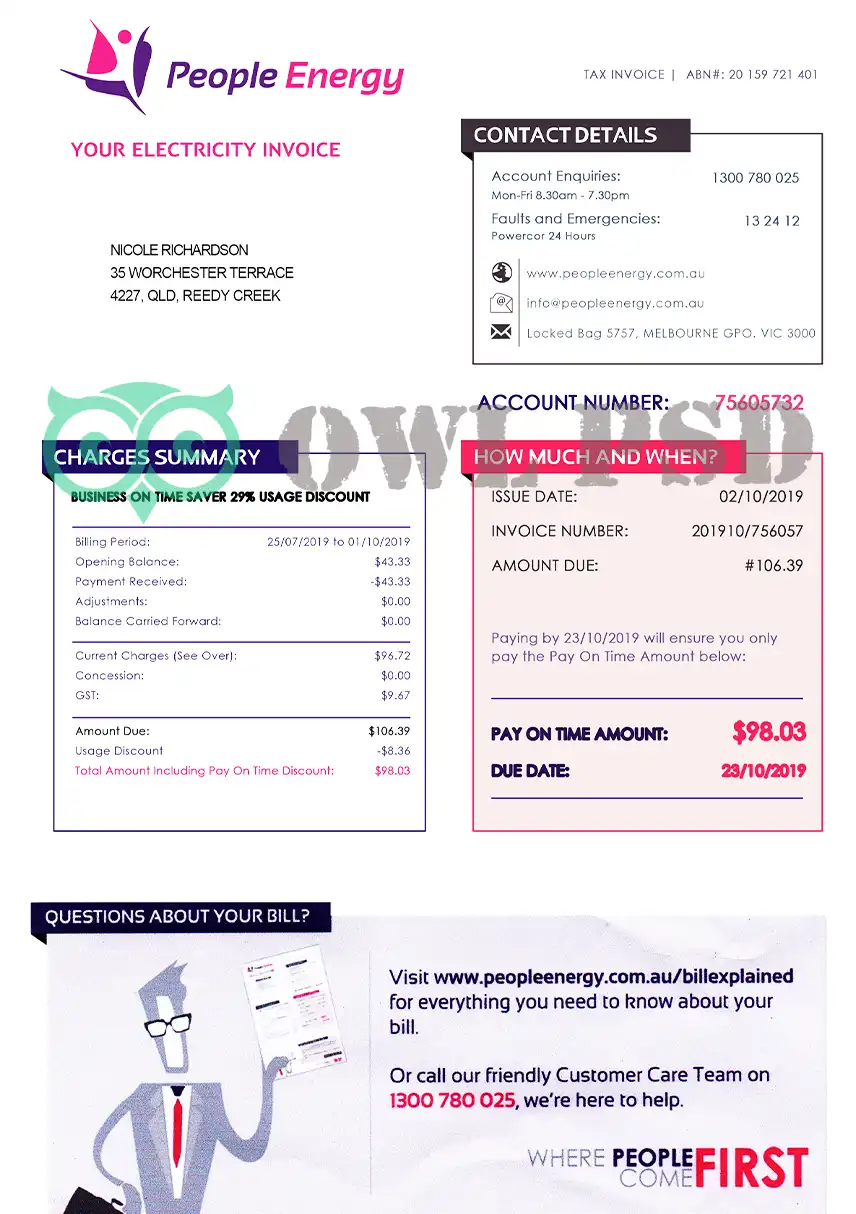 Australia People Energy Utility Bill Template preview image 1