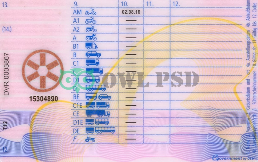 Austria Driver License Template 2014 preview image 2