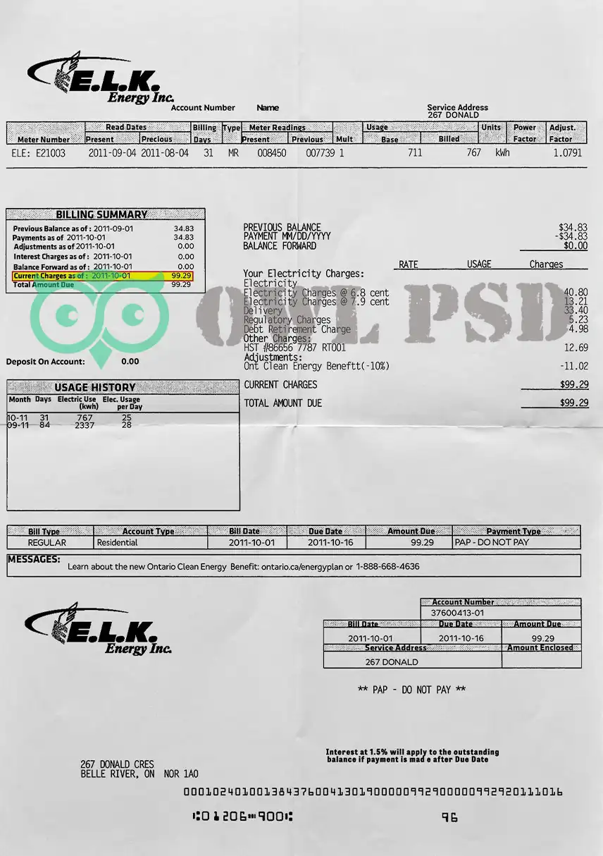 Canada E.L.K. Energy Utility Bill Template preview image 1