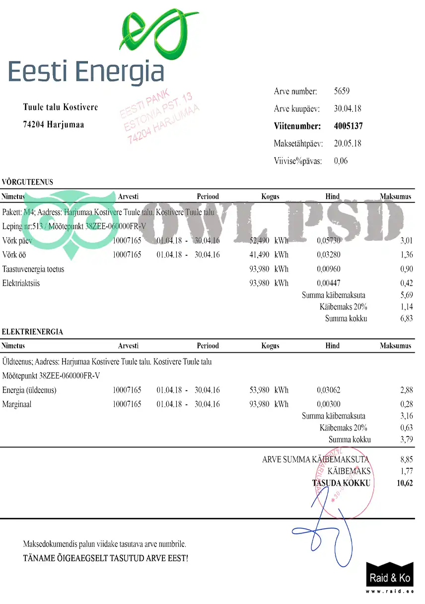 Estonia Eesti Energia Utility Bill Template preview image 1
