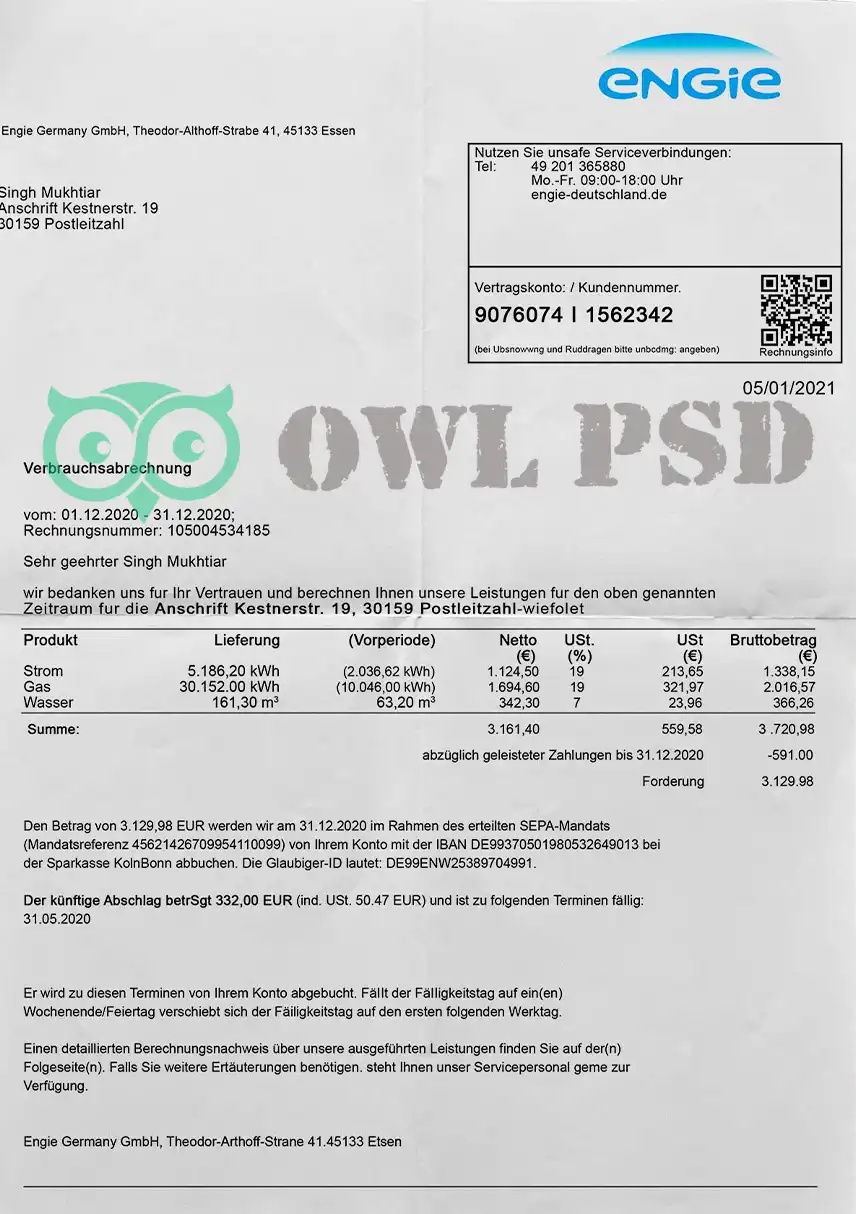 France Engie Utility Bill Template preview image 1