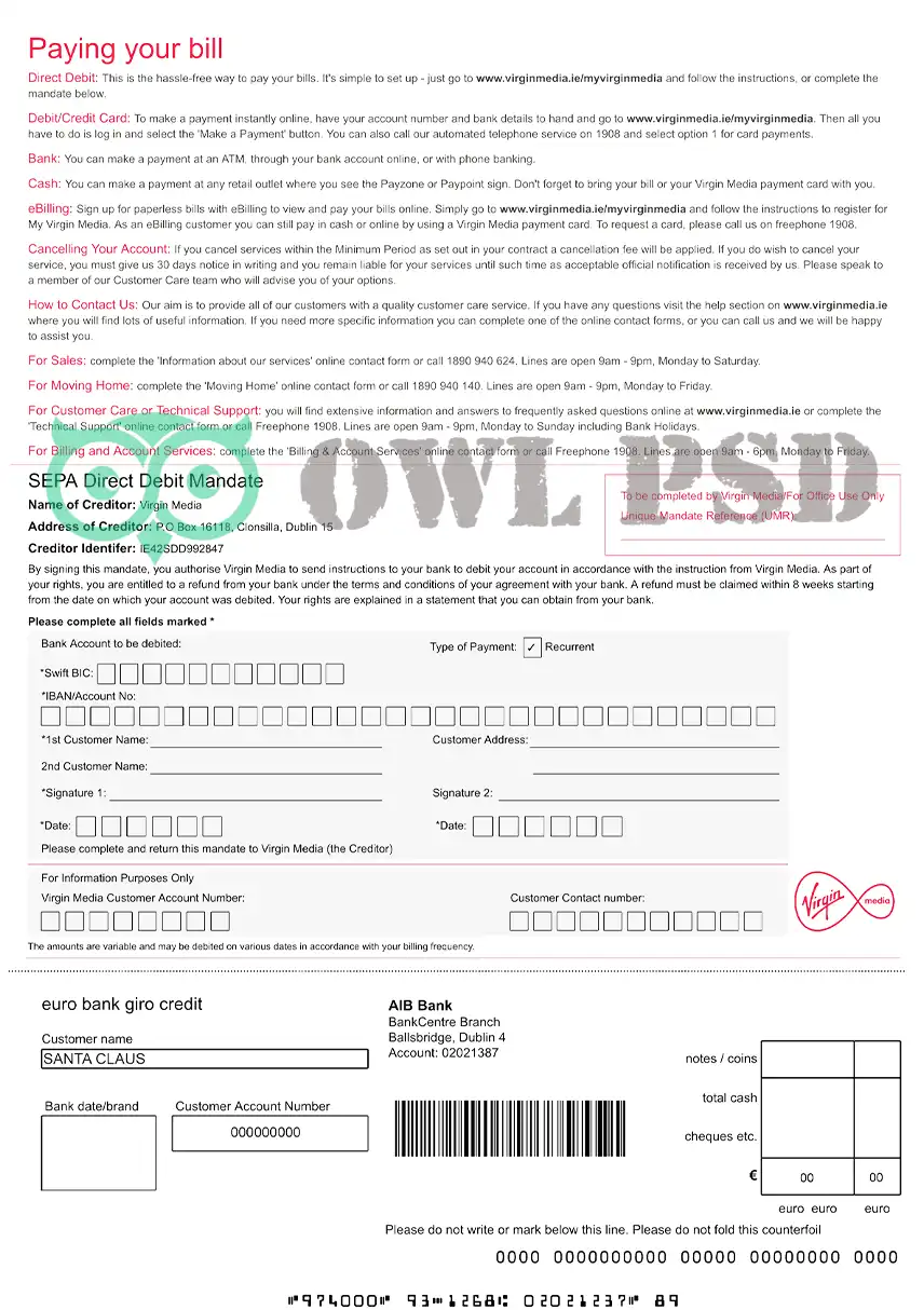Ireland Virgin Media Utility Bill Template preview image 2