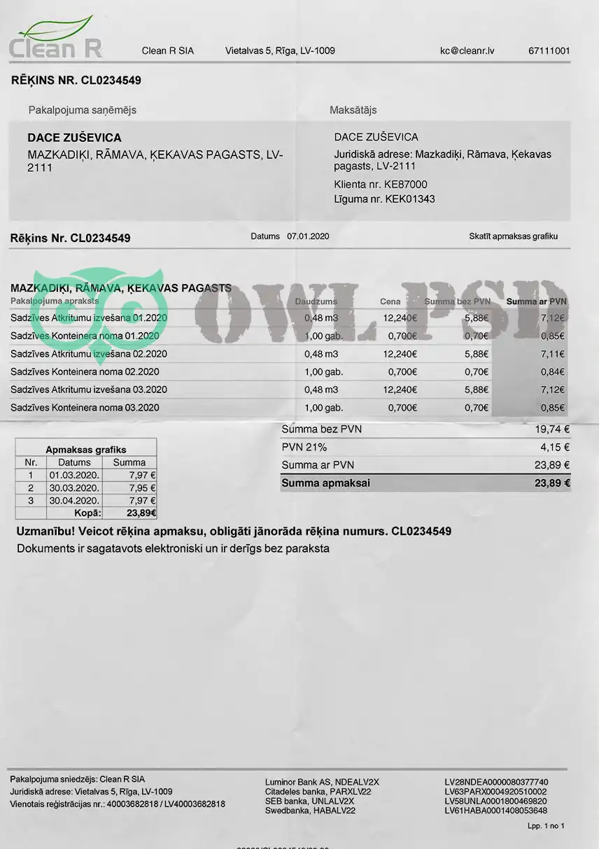 Latvia Clean R Utility Bill Template preview image 1