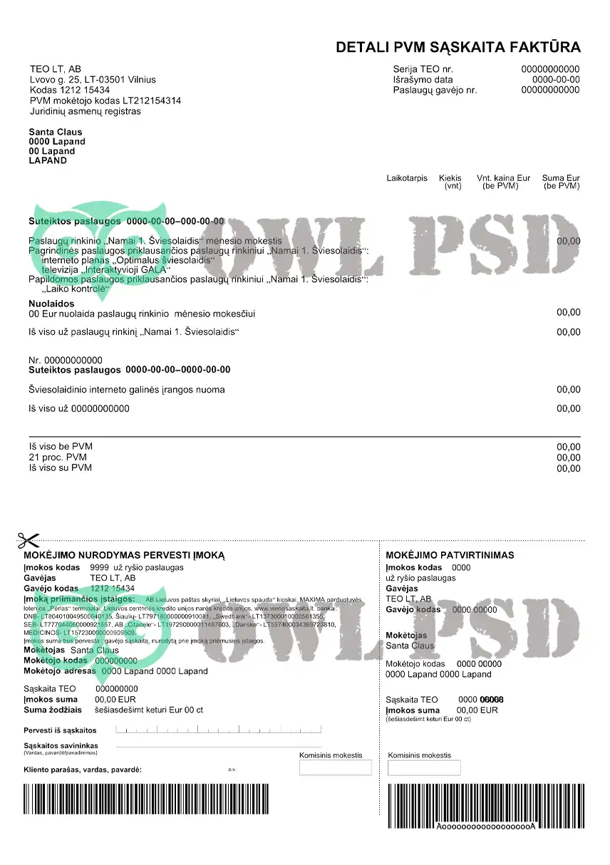Lithuania Teo Utility Bill Template preview image 2