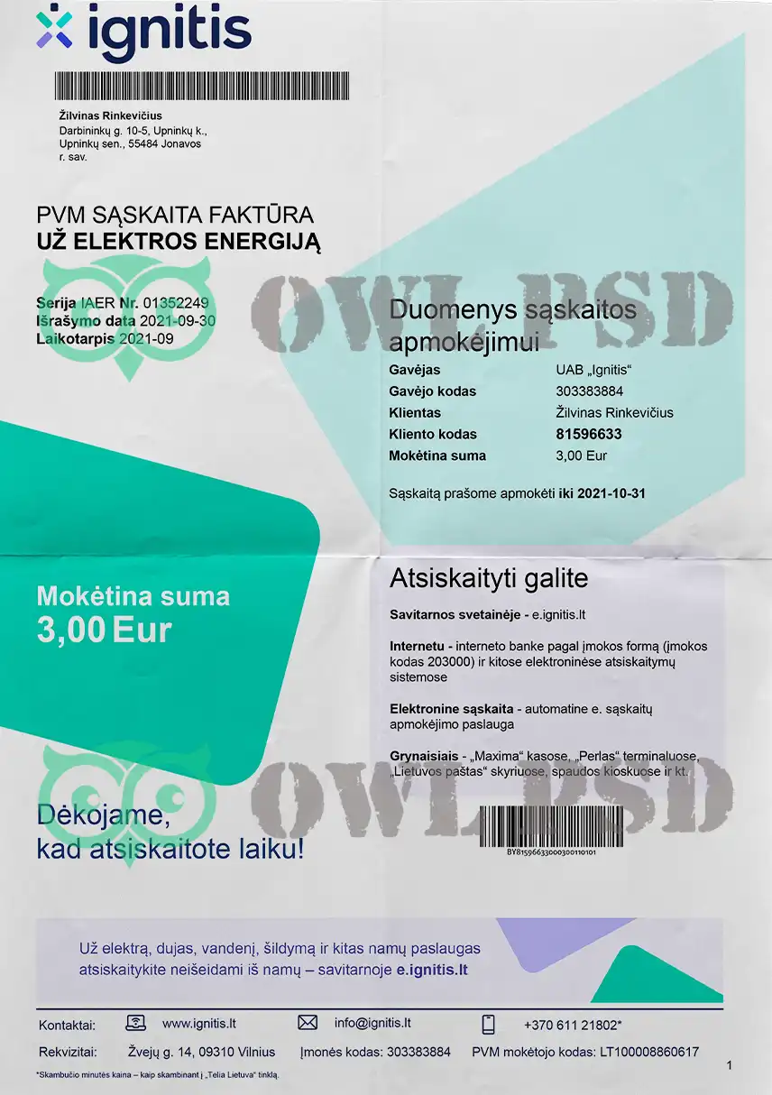Lithuania Ignitis Utility Bill Template preview image 1