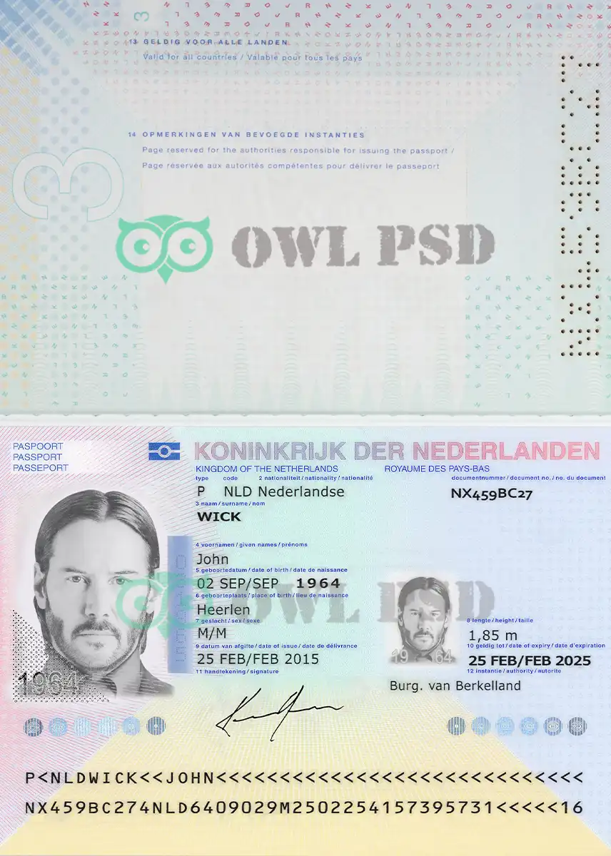 Netherlands Passport Template 2014 preview image 1