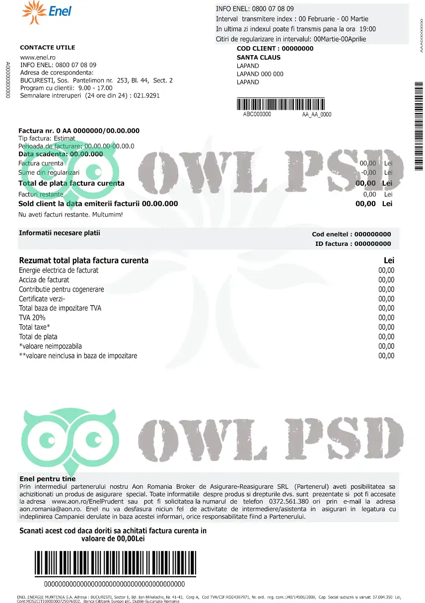 Romania Enel Utility Bill Template preview image 1