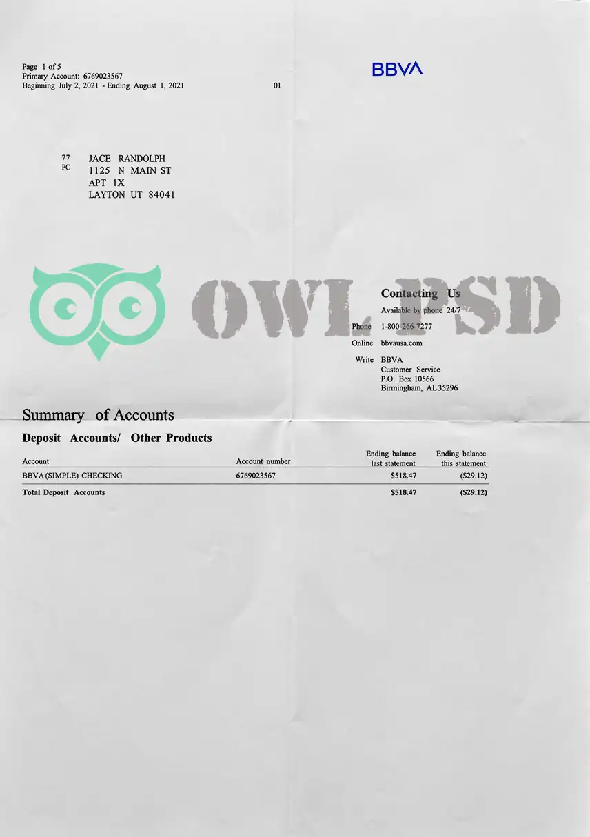 Spain BBVA Bank 2021 Statement Template preview image 1