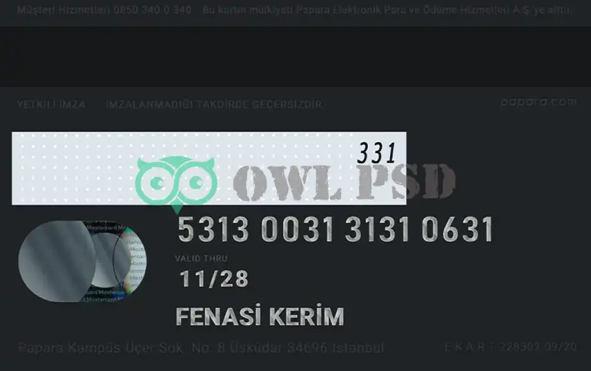 Turkey Papara Credit Card Template preview image 2