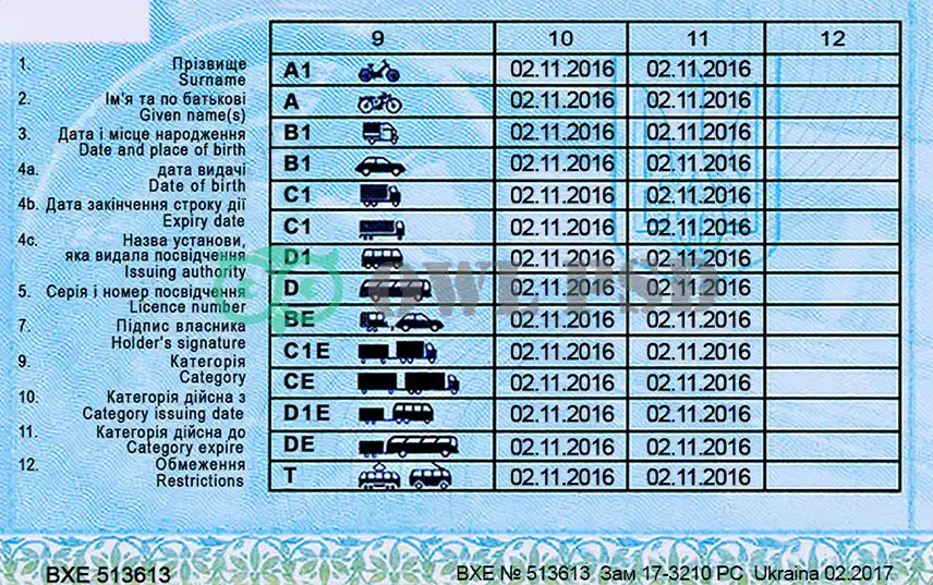 Ukraine Driver License Template 2016 preview image 2