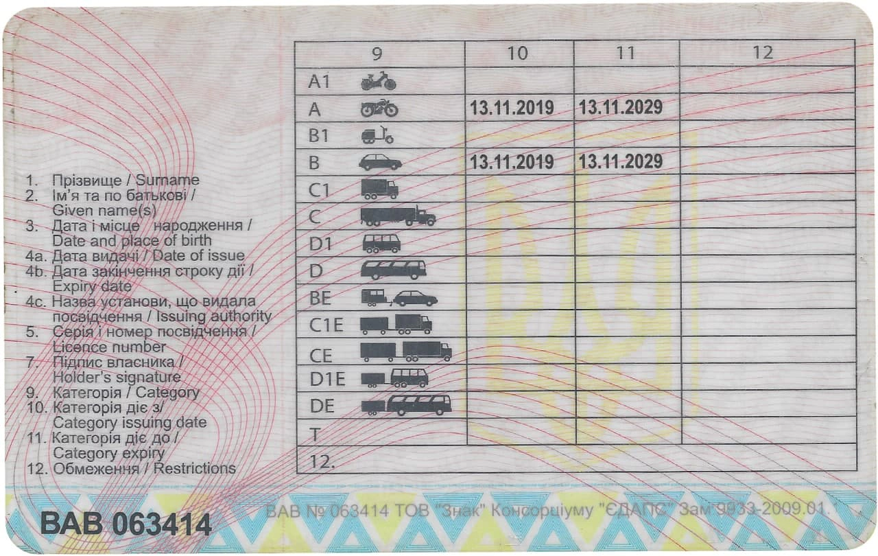 Ukraine Driver License Template 2005 preview image 2