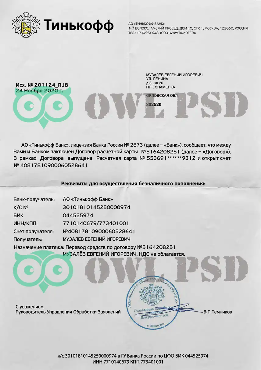 Russia Tinkoff Bank Utility Bill Template preview image 1