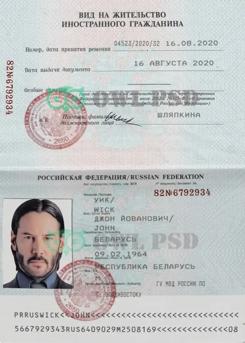 Russia Residence Permit Template preview image 1