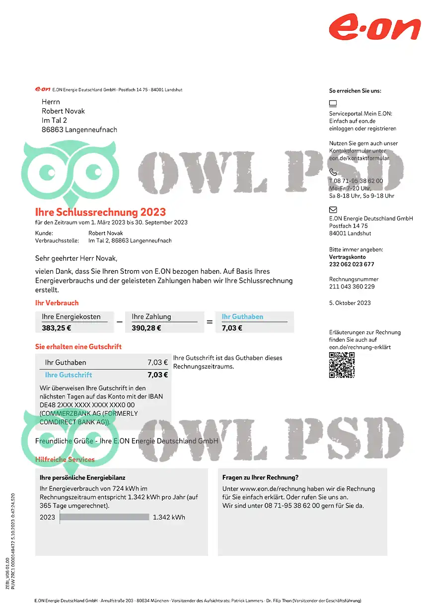 Germany E.ON Utility Bill Template preview image 1