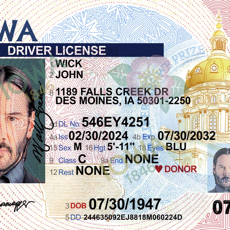 United States (IOWA) Driver License NEW Template preview image 1