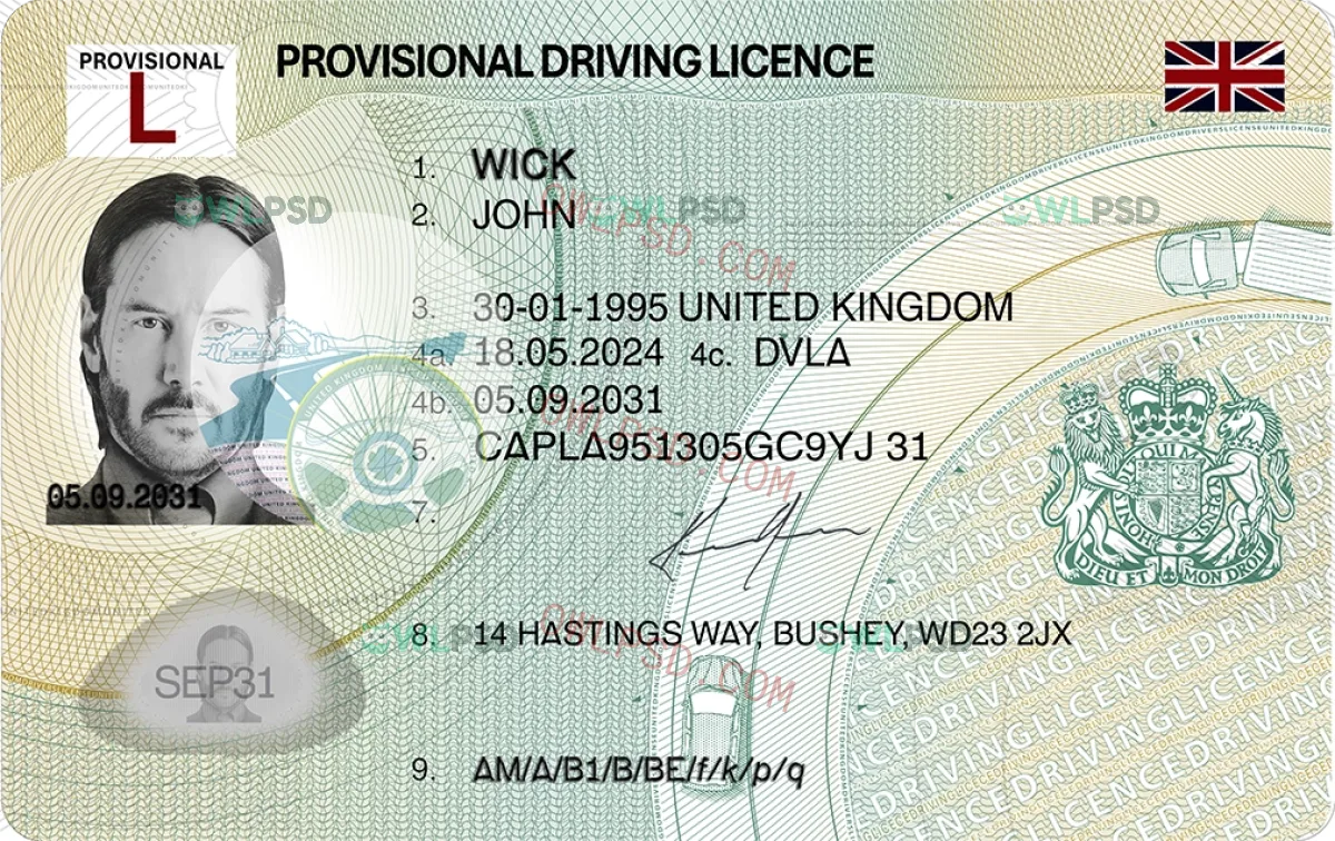 United Kingdom Provisional Drivers License Psd 2022 preview image
