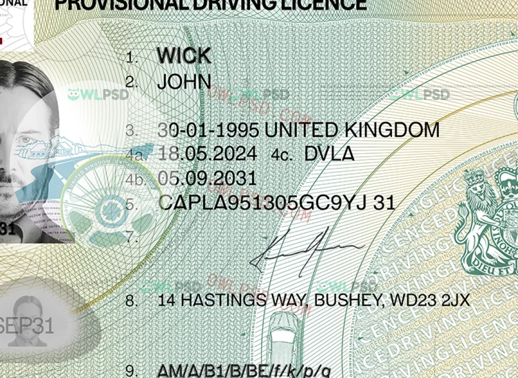United Kingdom Provisional Drivers License Psd 2022 preview image 2