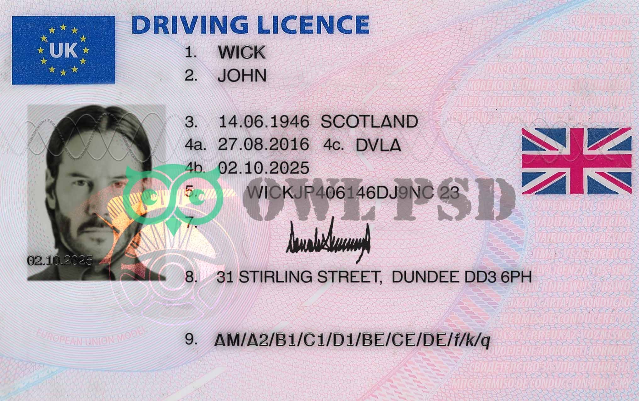 United Kingdom Driver License Template 2015